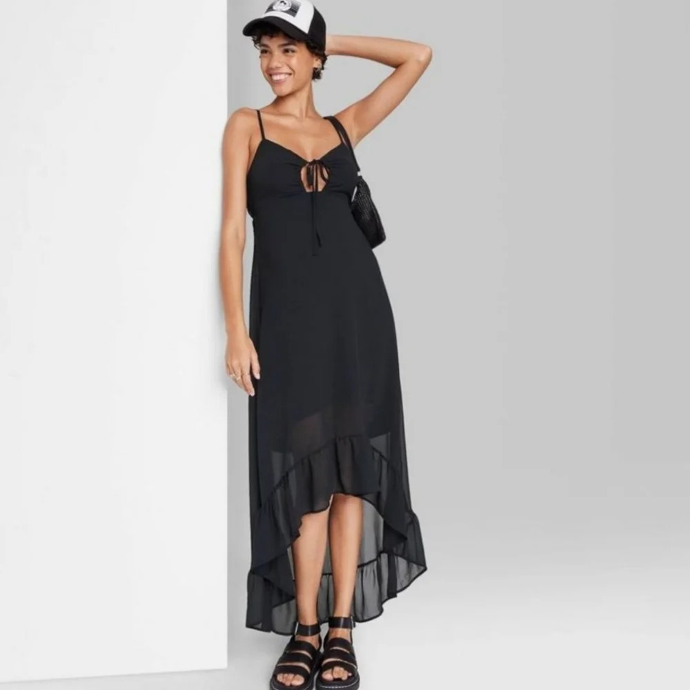 Wild Fable Hi-Low Hem Chiffon Black Dress Size Women's XS NEW with Tag